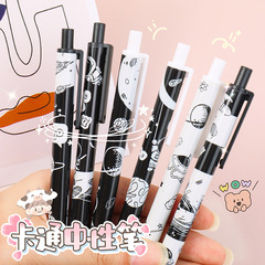 Black and White Universe, Click to Write High-Quality, Ins Space Astronaut, Neutral Pen, Student Use, Cute 0.5mm Black Ink Pen