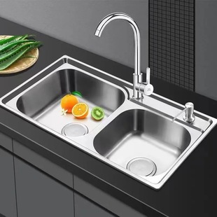 Stainless Steel Sink Vegetable Basin Large Double Sink Kitchen Vegetable Basin Sink Sink Under-counter Basin Manual Under-counter Basin