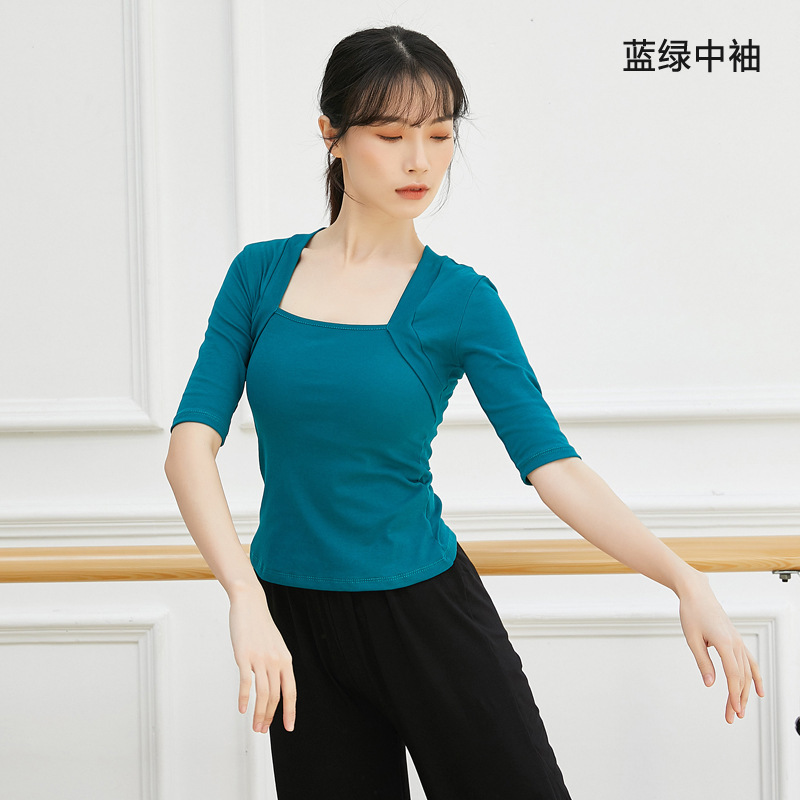 舞蹈练功服女春秋成人复古芭蕾风教师形体服装长袖假两件气质上衣|undefined