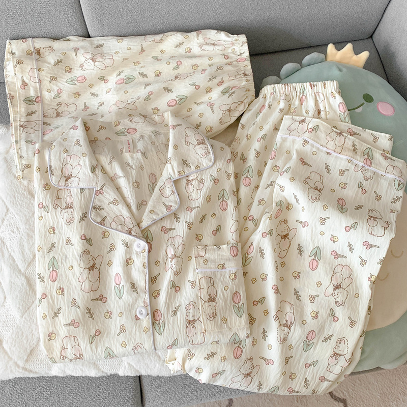 ネット赤ハローキティ雲純綿糸パジャマ女子タイプ夏学生かわいい家庭服半袖三点セット