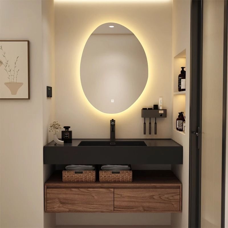 Black Walnut Bathroom Cabinet Combination Bathroom Sink Washbasin Rock Integrated Washbasin Sanitary Ware Nordic