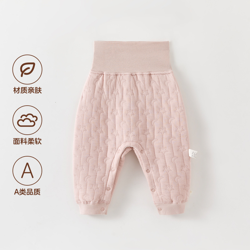 Autumn New Baby High-Waisted Belly-Protecting Pants, Long Cotton Leggings, Infant Spring and Autumn Anti-Cold Padded Pants