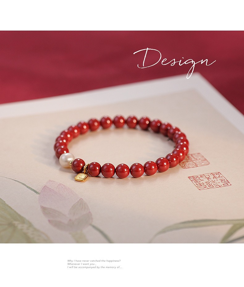 Natural pearl Blessing brand cinnabar bracelet for women, a niche purple gold sand bead bracelet, original and high-end style, imperial sand bracelet 478 undefined