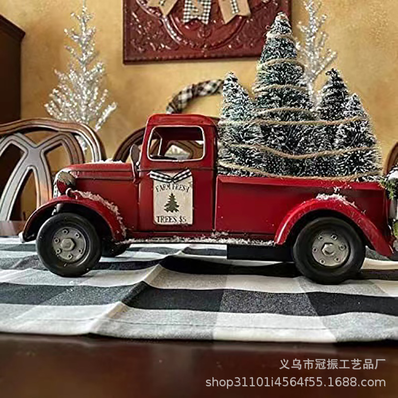 国境を越えた新しいクリスマス赤い車クリスマスツリー装飾樹脂赤いトラックおじいさん車の家庭モデル|undefined