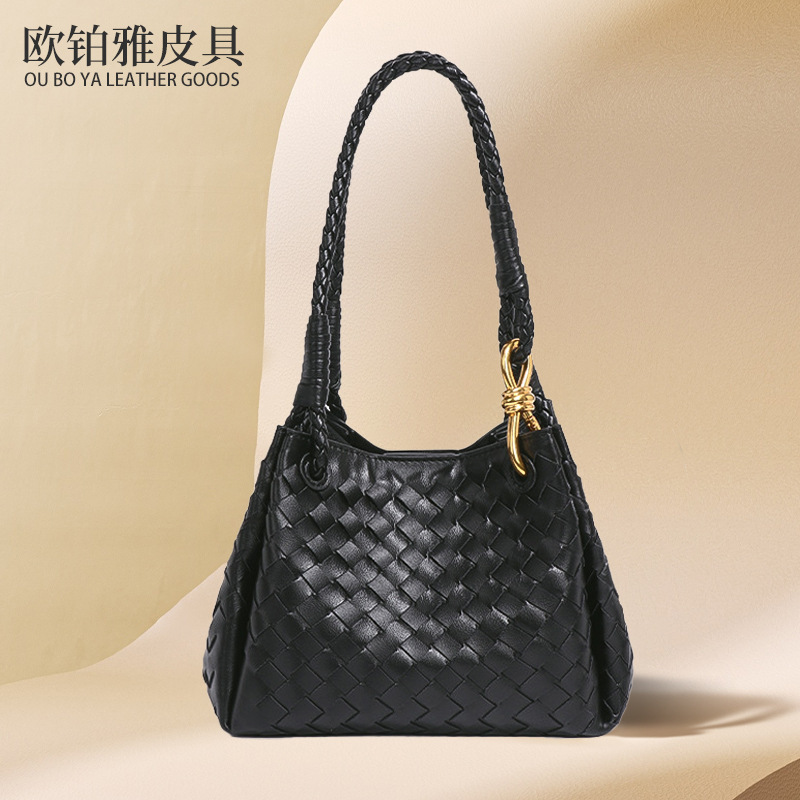 Personalized Retro Woven Plaid Bucket Bag British Style Light Luxury Versatile Handbag Large Capacity Commuter Bag for Women