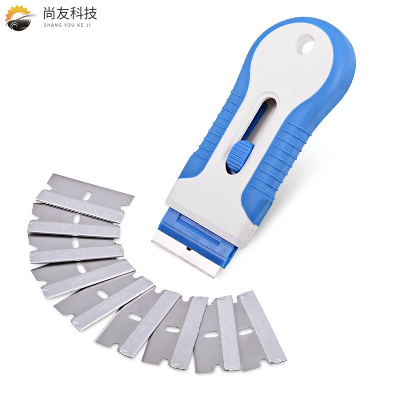 Transfronterizo Shangyou retráctil plástico amarillo hoja de vidrio del coche viejo película de limpieza raspador película herramienta en stock