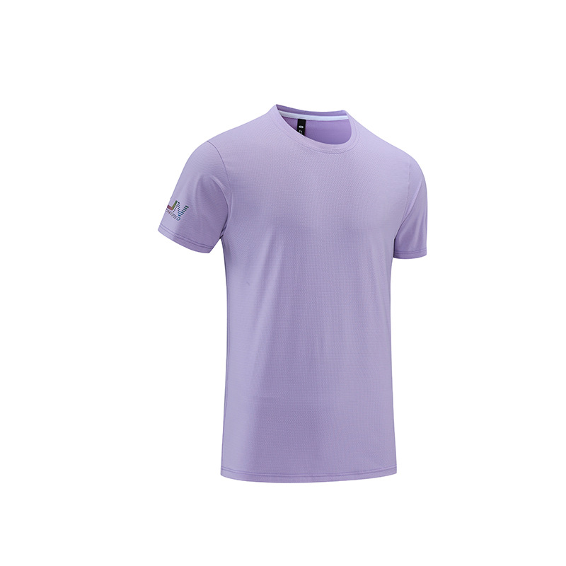 Nylon deportes casual de manga corta impresa de los hombres y las mujeres de cuello redondo de hielo de secado rápido camiseta de color sólido europeo y americano superior