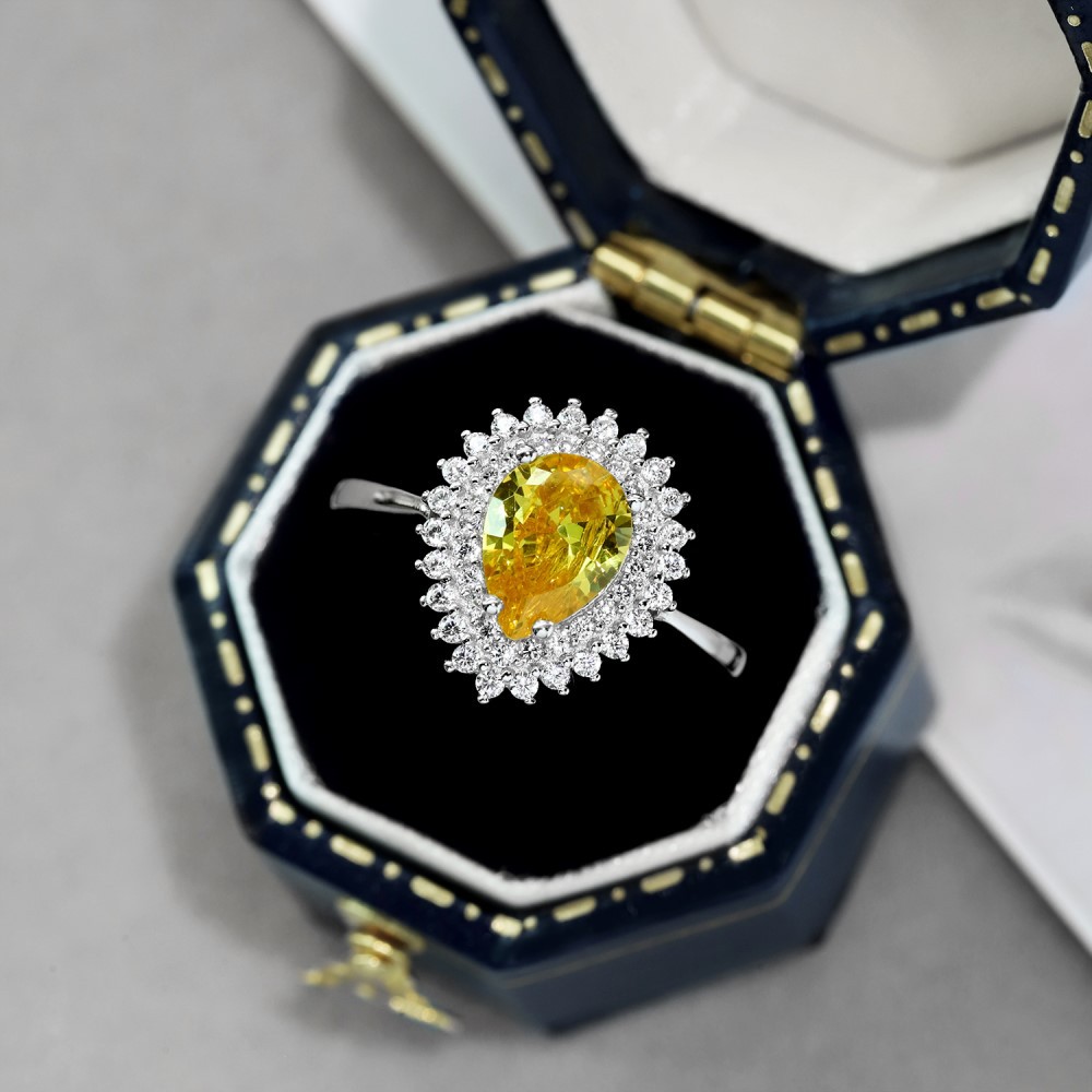 925 Sterling Silver Zircon Water Droplets Flower Rings display picture 5