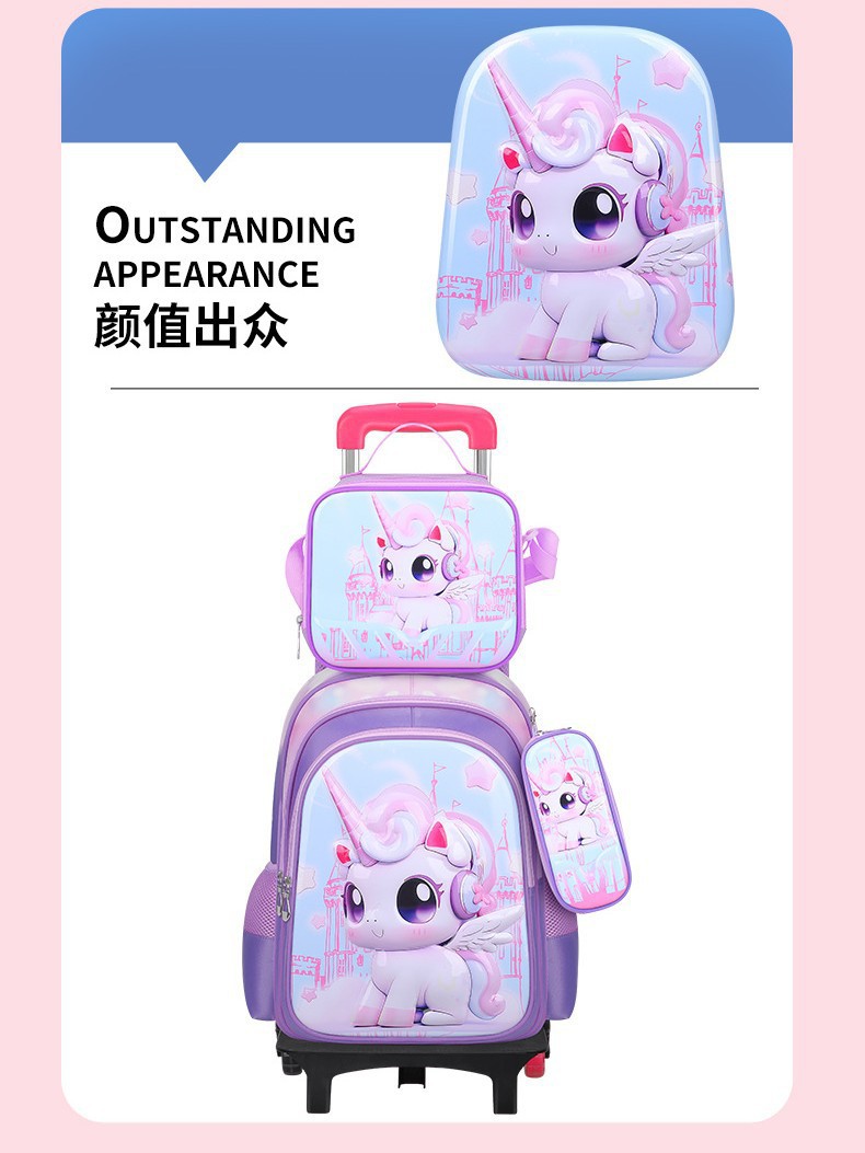 Nuevo tipo de bolsas de tirón de tres piezas de dibujos animados unicornio para niños mochila de espalda de gran capacidad para hombres