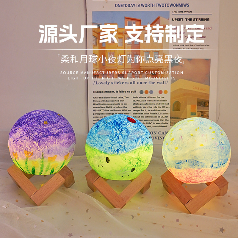 Festival del Medio Otoño DIY pintado a mano lámpara de luna pintado graffiti planetas luces de noche luces de atmósfera regalos para amigos pequeños adornos