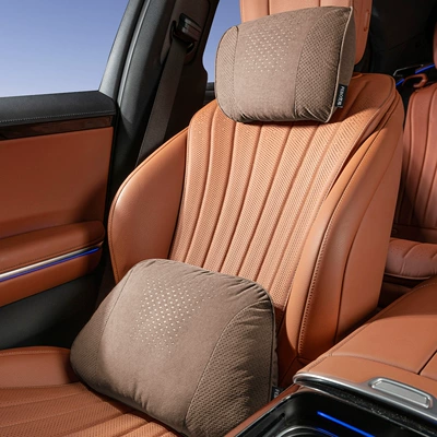 Car Headrest and Lumbar Support, Headrest - s-style-suede-chestnut-brown-headrest-lumbar-support-set