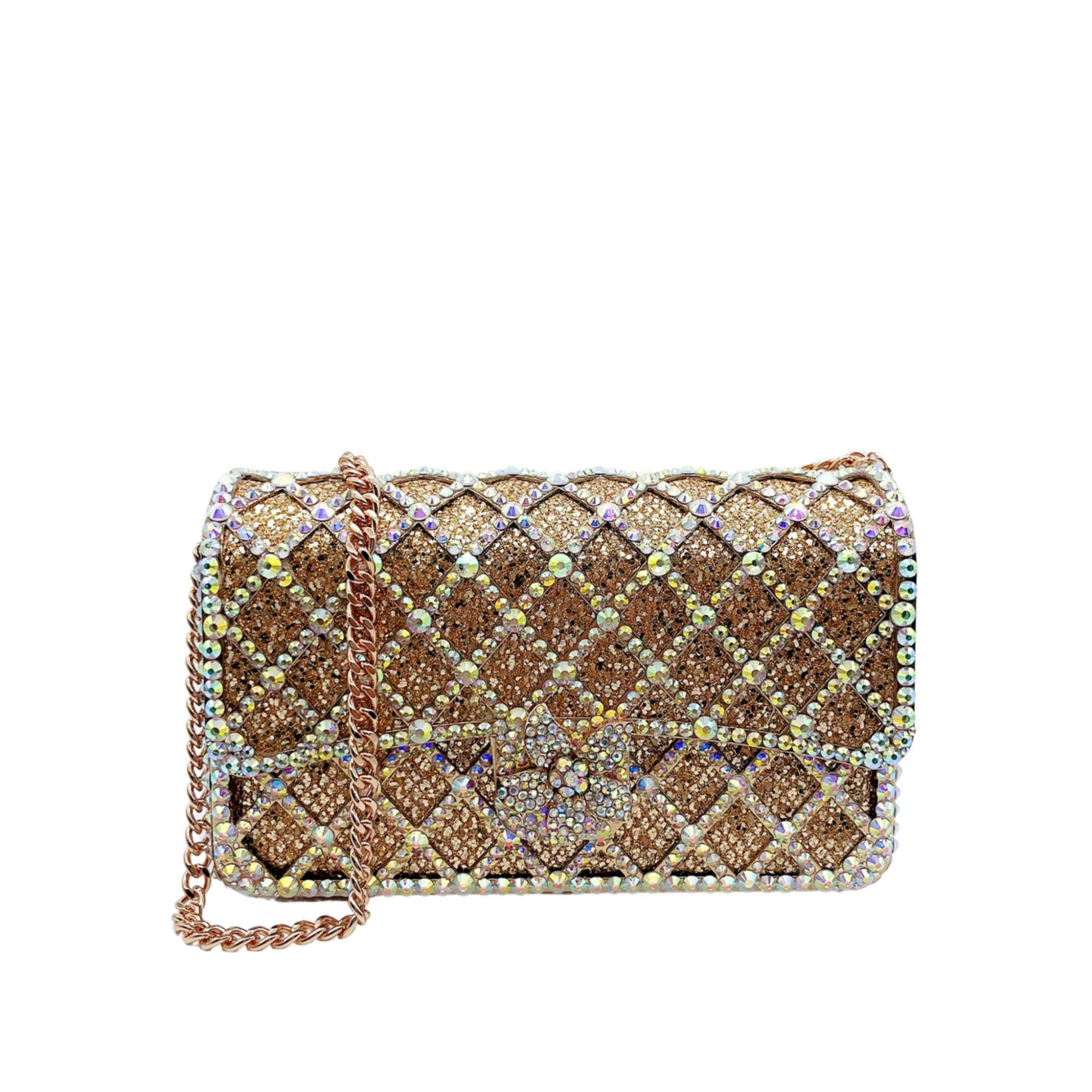 Nueva pequeña bolsa de banquete con diamantes a rejilla, bolso de diamante europeo y americano, bolso de hombro de mujer, bolso de piedra de Rin