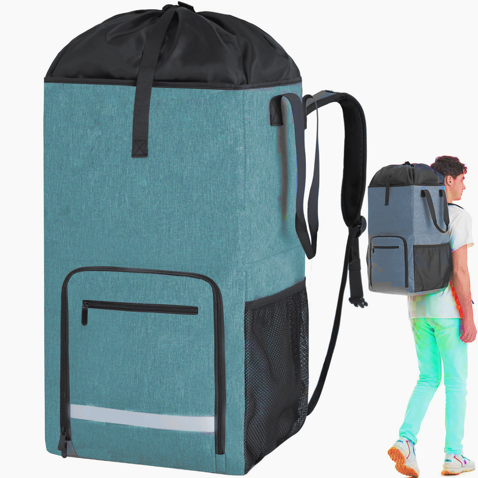 Large-Capacity Laundry Basket Backpack with Wire Support, Square-Shaped Polyester Dirty Clothes Bucket, Portable Shoulder Bag, Two-In-One