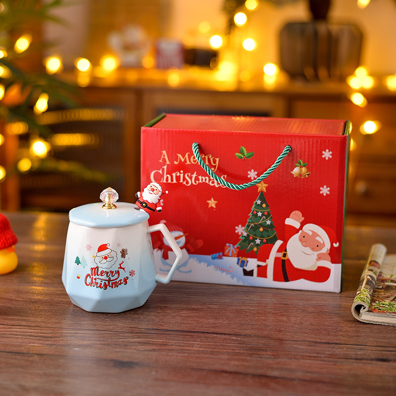 Taza de cerámica de Navidad transfronteriza con cubierta cuchara caja de regalo taza de Santa Claus taza de agua taza de gradiente