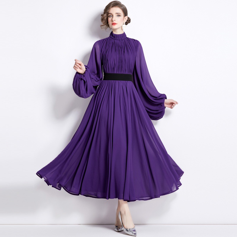 fitted lace wedding dress Purple Lace Chiffon Long Prom Dress Purple Bridesmaid Dress US 14 / Purple
