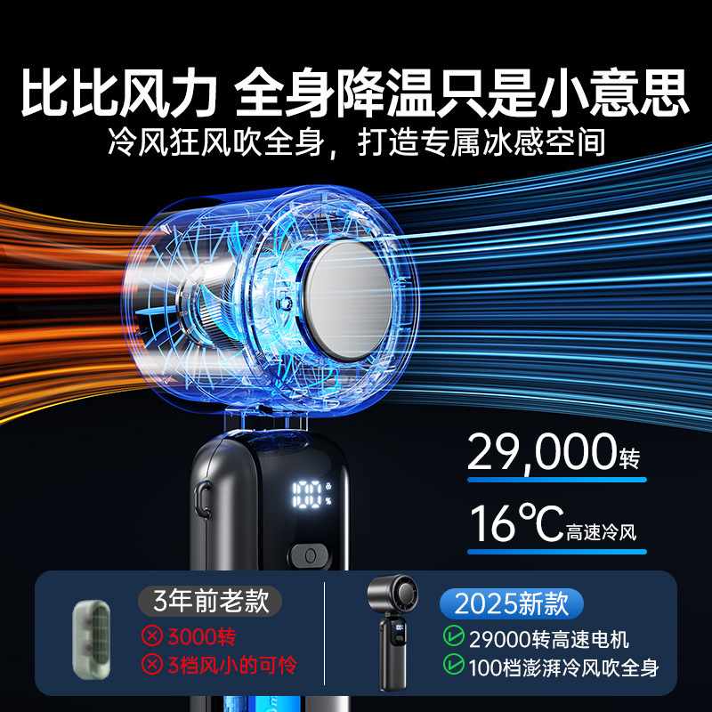 2025氷敷手持ち扇風機ポータブル屋外usbデジタル表示折りたたみ冷凍高速暴力タービン小型扇風機|undefined