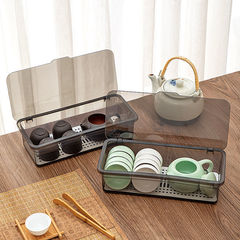 Desk storage box dustproof portable Gongfu tea cup tea set storage box plastic flip-top teapot storage box