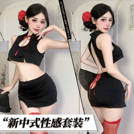 听澜性感情趣内衣火辣开叉镂空绑带旗袍纯欲诱惑制服免脱套装qqny
