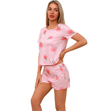 跨境新款夏季女士睡衣短袖短裤印花套装欧美休闲舒适可外穿居家服