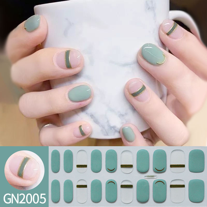 Ou Nai 20 refers to baking-free gel nail stickers Little Red Riding Book with simple grid line nail stickers a generation of hair