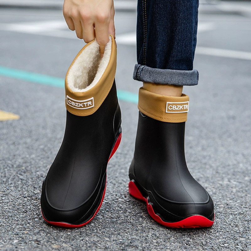 Женские водонепроницаемые сапоги с флисовой подкладкой 2025 года, мужские сапоги-полусапоги для дождя, теплые уличные сапоги для дождя, рабочие резиновые сапоги, хит продаж для трансграничной торговли