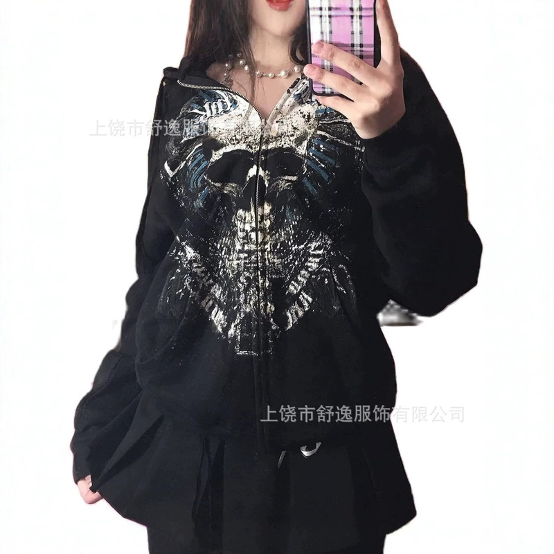 European and American cross-border women's sweatshirts, Y2K style, digital print, street punk style, loose fit, plus size, fashionable outerwear European and American cross-border women's sweatshirts, Y2K style, digital print, street punk style, loose fit, plus size, fashionable outerwear