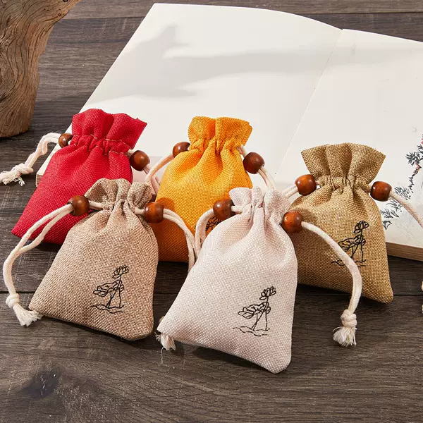 Dragon Boat Festival Sachet Cloth Bag Sachet Empty Bag Imitation Linen Sachet Chinese Herbal Medicine Bag Printed with Lotus Drawstring Customized Logo