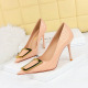 3391-26 Korean version fashionable and delicate, slimming and slimming, slim heels, high heels, shallow mouth, pointed metal buckle single shoes, women's high heels