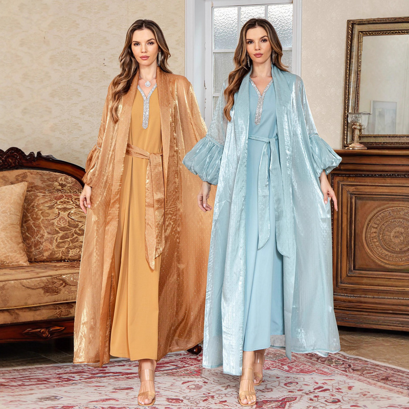 In-Stock Solid Color Beaded Rhinestone Two-Piece Set Factory Wholesale Cross-Border Foreign Trade Light Luxury Evening Gown Long Robe In-Stock Solid Color Beaded Rhinestone Two-Piece Set Factory Wholesale Cross-Border Foreign Trade Light Luxury Evening Gown Long Robe