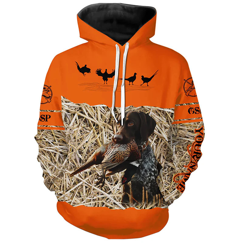 European and American cross-border pheasant hunting flame orange design name shirt with hound, pheasant hunting costume European and American cross-border pheasant hunting flame orange design name shirt with hound, pheasant hunting costume