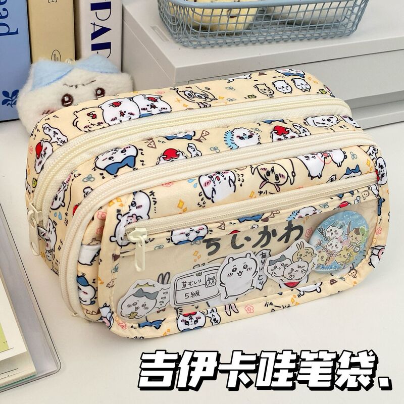 Jiyikawa ペンシルバッグ ins 高価値文具バッグ大容量学生筆箱多機能化粧品バッグ|undefined