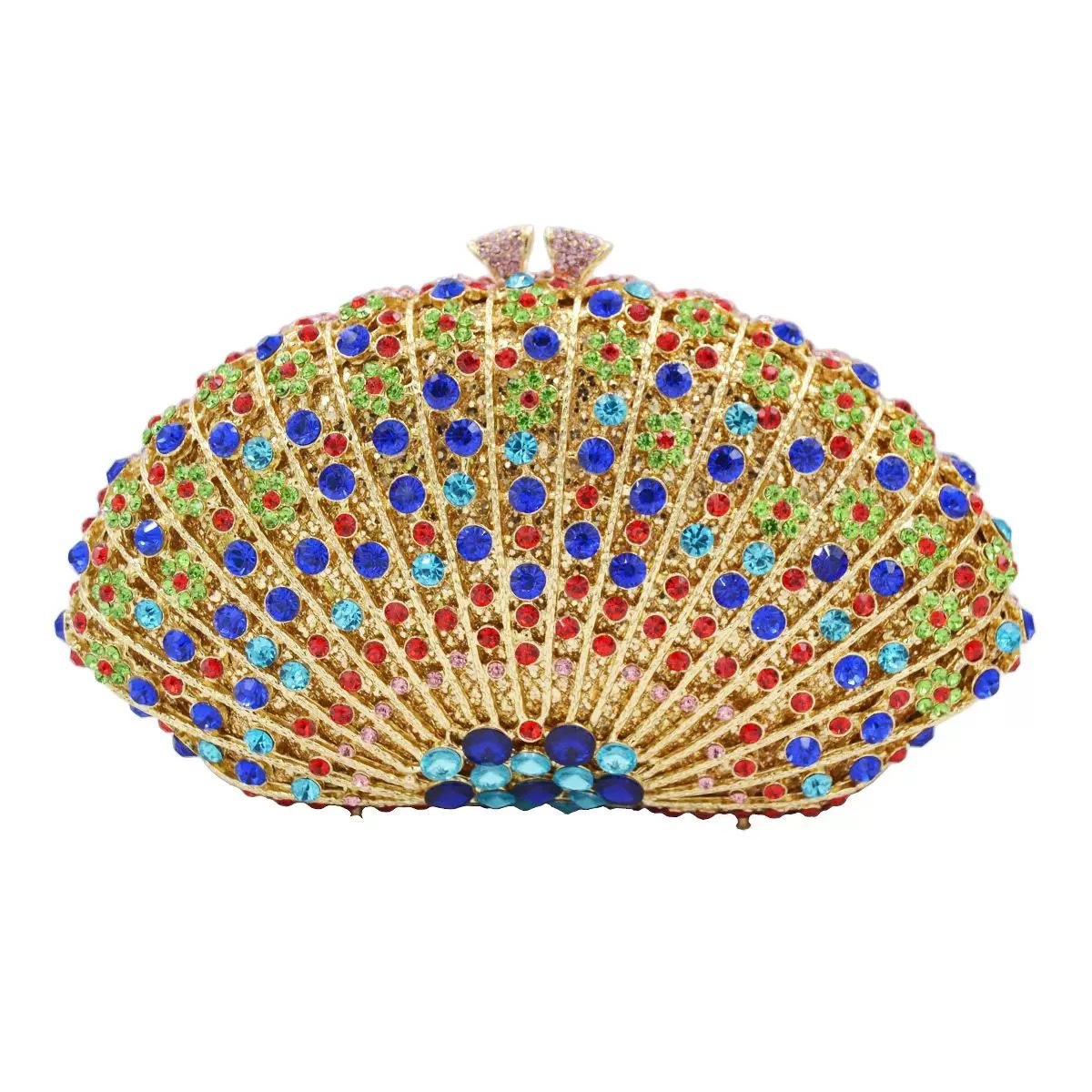 Bolsa de cena con diamantes en forma de ventilador transfronteriza bolsas de diamantes metálicas huecas bolsas de fiesta celebridades europeas y americanas reuniones anuales bolsas de mano de mujeres púrpura oscuro