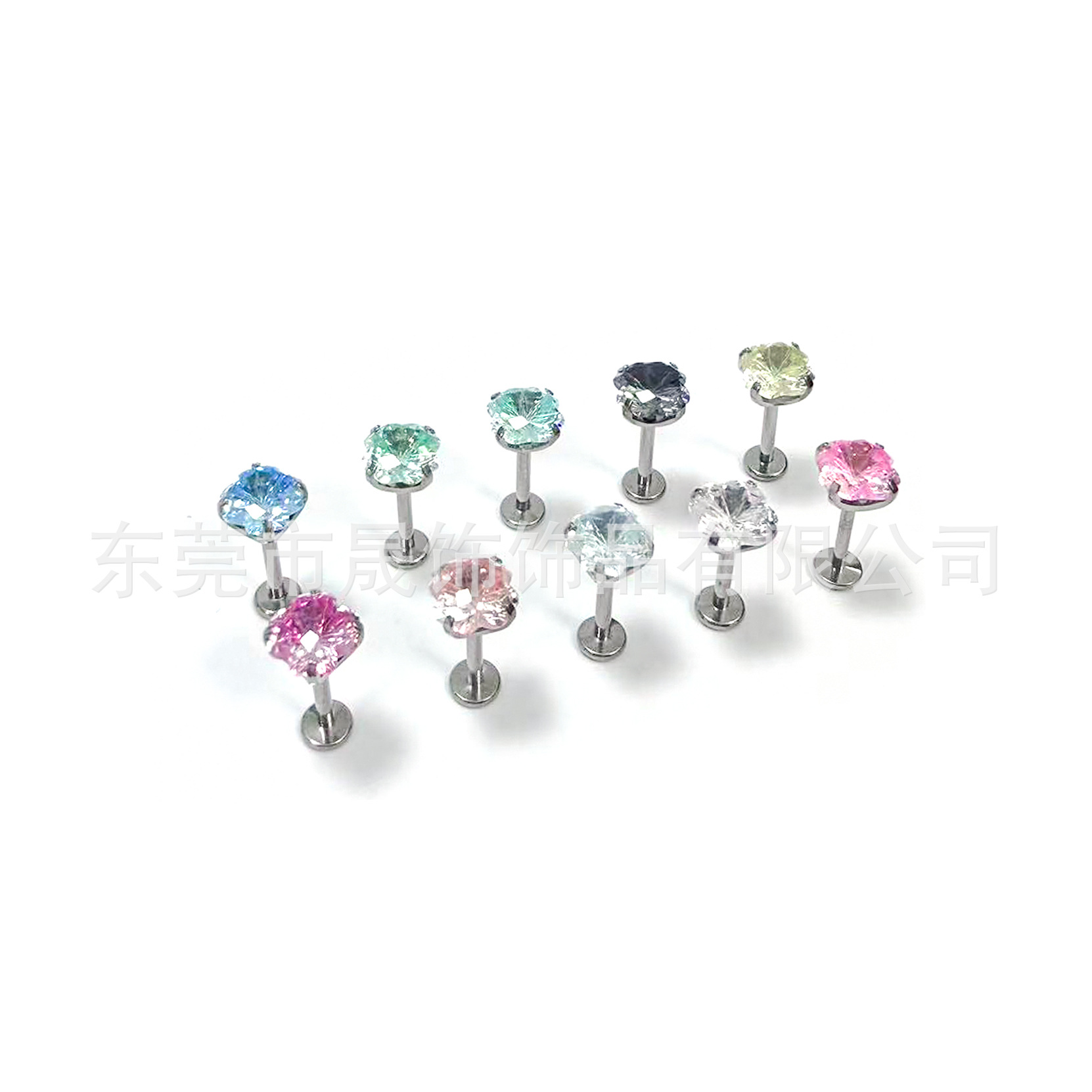 F136 Titanium Alloy 四叶草 Cubic Zirconia Ear Stud 渐变幸运草 Helix Cartilage Stud G23 Titanium Internal Thread Piercing Jewelry