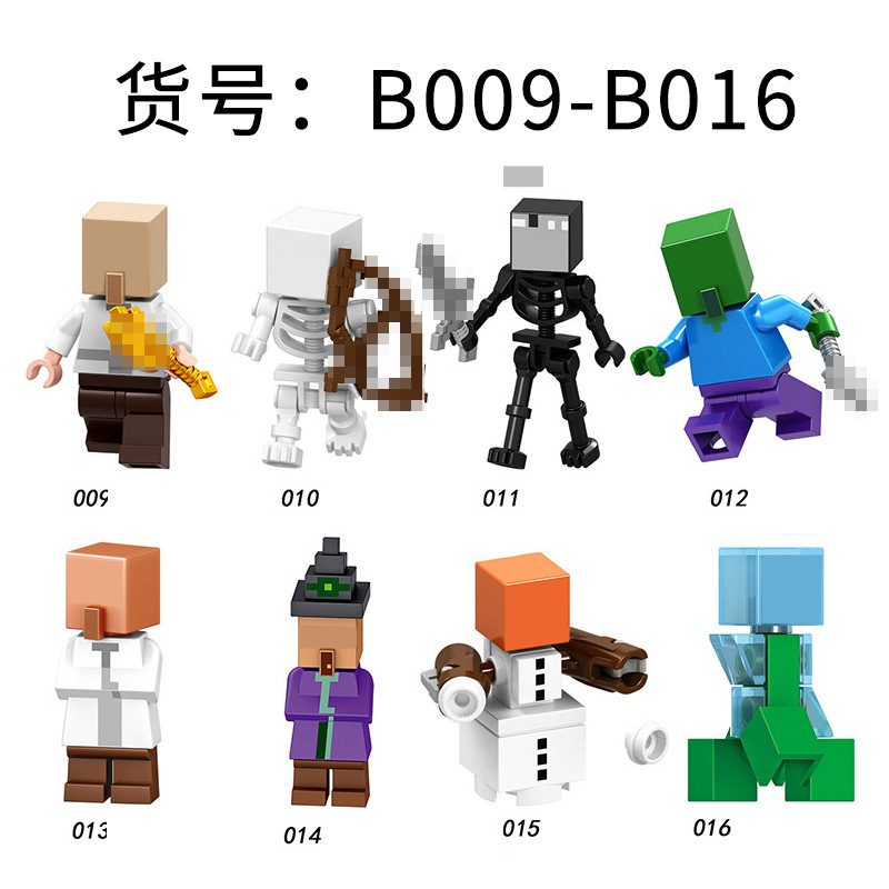 B009-B016 My World Minifigure Doll Building Blocks Villager Witch Skeleton Zombie Assembled Foreign Trade Opp Bag