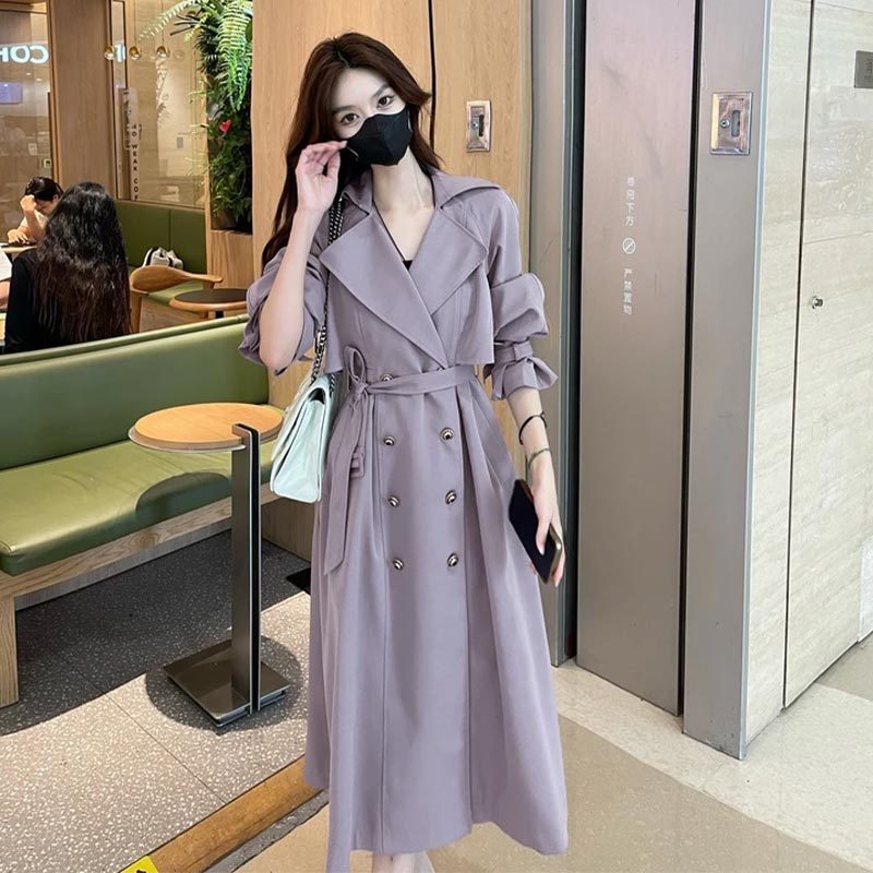 Trendy Mid-Length Trench Coat for Women, Spring and Autumn New Style, Double-Breasted British Style Coat