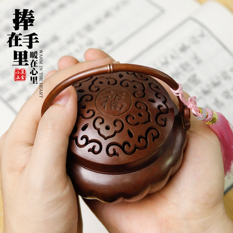 精炼铜苏工手提香炉家用室内暖手炉古风仿古盘香炉打篆香薰熏香炉