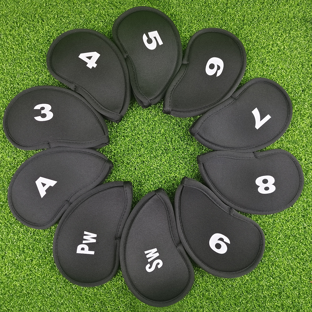 10 piezas/juego de juego de palos de golf, cubierta protectora de palos, cubierta de hierro simple digital, cubierta de gorra de bola de tela