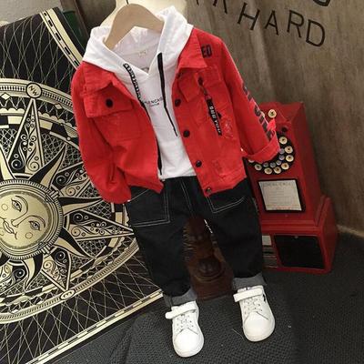 Traje de primavera para niño Traje de bebé de tres piezas de mezclilla atractivo para niño_voghion.com