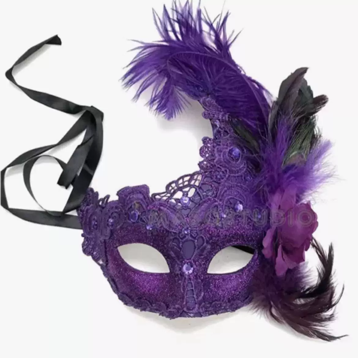 厂家直销威尼斯弯角彩绘蕾丝镶钻侧花羽毛面具万圣节舞会装扮眼罩
