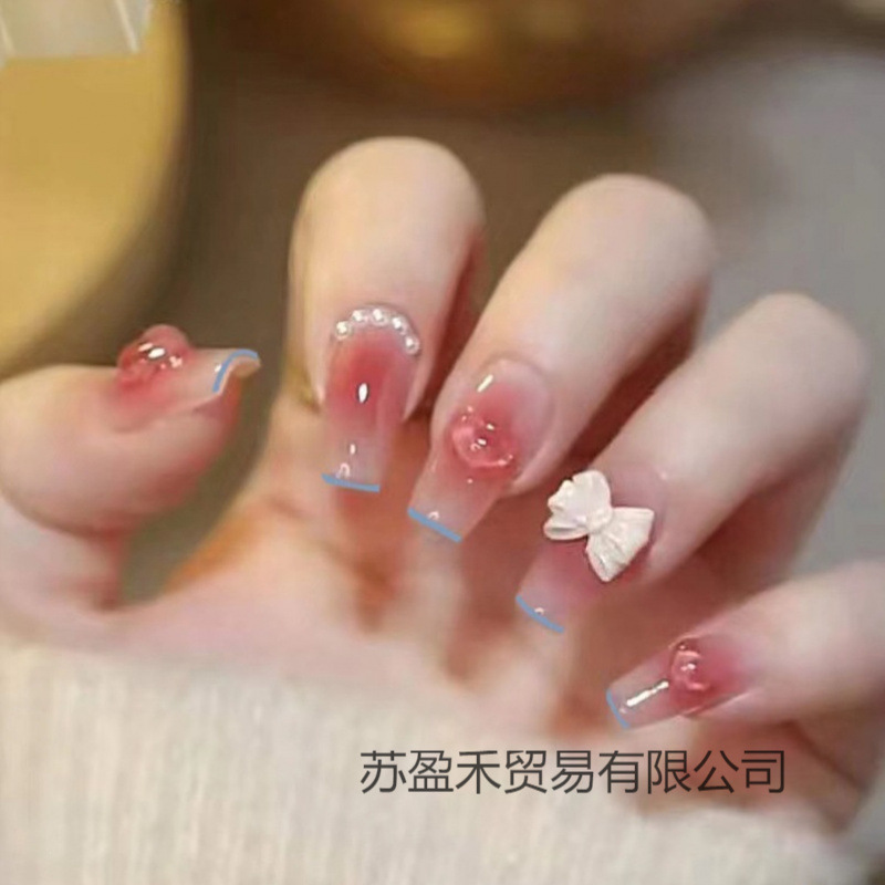 Elementary School Kidsren's Wearable Nails Girls' Nail Stickers Girls' Manicure 10-Year-Old Princess Style Wearable Nails Short Student Party