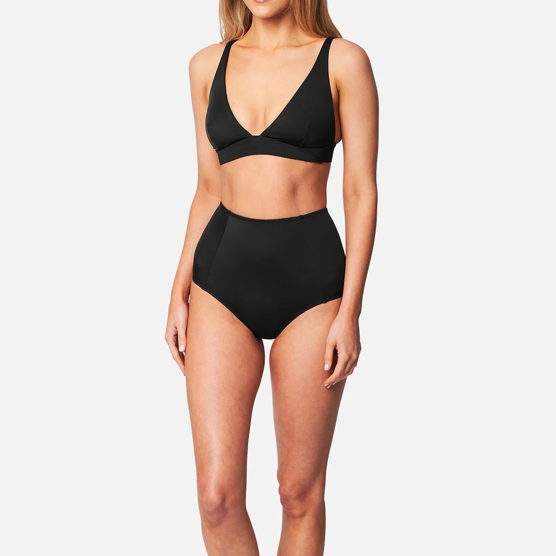 High-waisted Two Piece Bikini Solid Colour Swimsuit For Women_voghion.com