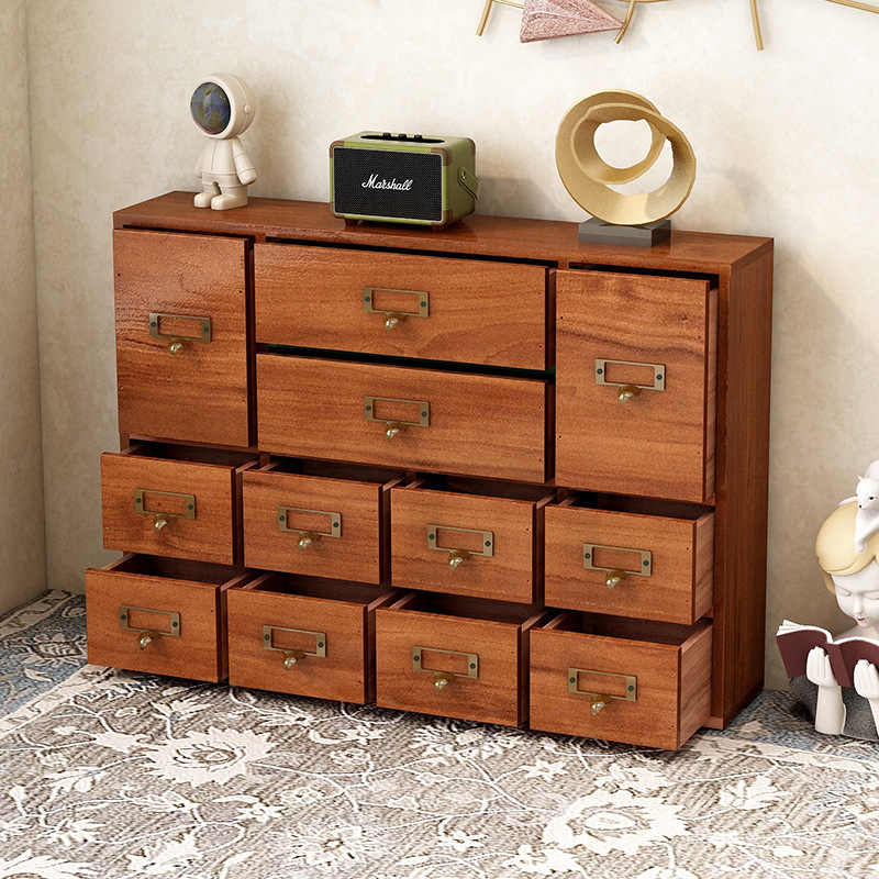 Caja de almacenamiento de té de cajón de madera vintage caja de joyería de escritorio caja de organización de joyería multi-capa rectangular pequeño gabinete