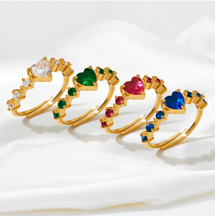 Holiday Occasion 304 Stainless Steel Material Heart Shape Pattern PVD Coated Real Gold Plated 16K Gold White Gold Plated Gold Plating Heart Shape 304 Stainless Steel Simple Style Waterproof Non Tarnish Open Rings
