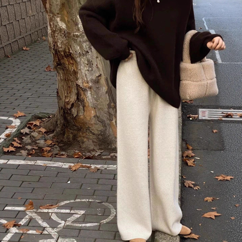 梨形身材显瘦针织阔腿加厚垂坠感拖地休闲直筒裤子女2025秋冬新款|undefined