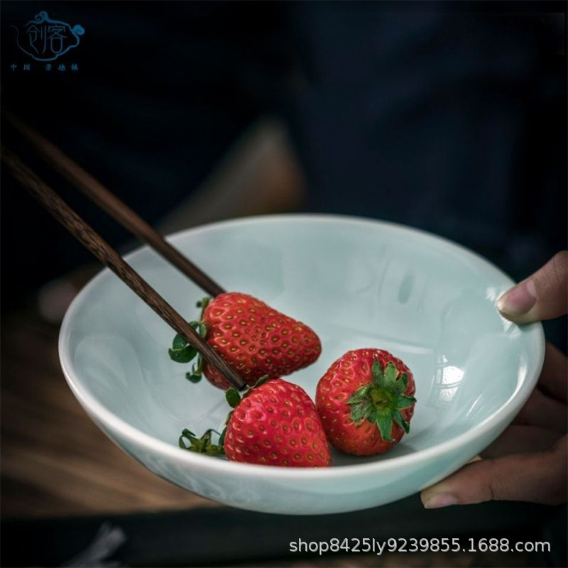 景德镇传世影青6英寸陶瓷米饭碗敞口碗家用商用小菜碗中国风餐具