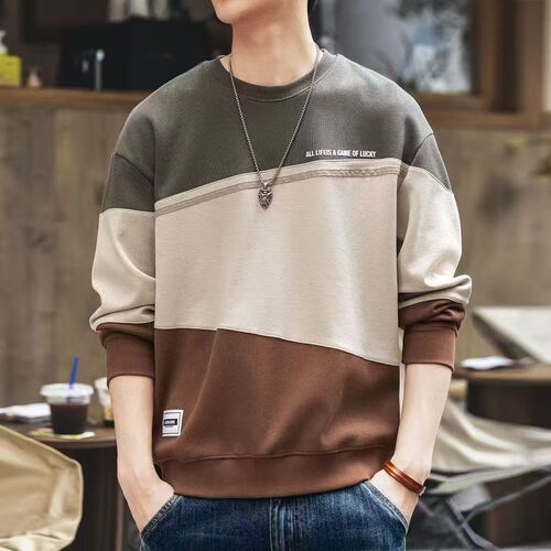 American-style heavyweight contrast-color patchwork loose-fit men's hoodie, trendy new long-sleeved top.