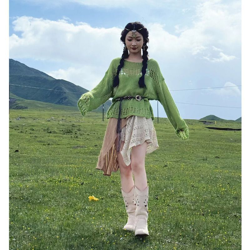 大草原川西北新疆旅游穿搭不规则连衣裙女夏季2025新款巨好看套装|undefined
