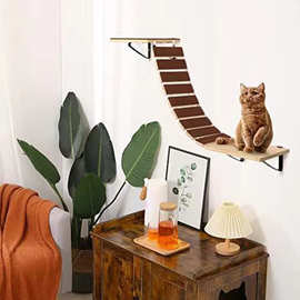 木质猫爬架猫跳台吊桥软跳梯壁挂式猫窝木制猫架墙上猫床猫猫玩具