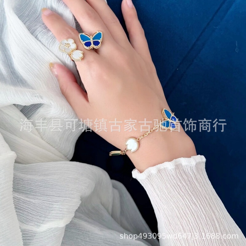 Van Gogh Lucky Bracelet 26Th Anniversary New Blue Butterfly Cnc High Edition Irregular Pattern Four-Leaf Clover Light Luxury Old Money Style