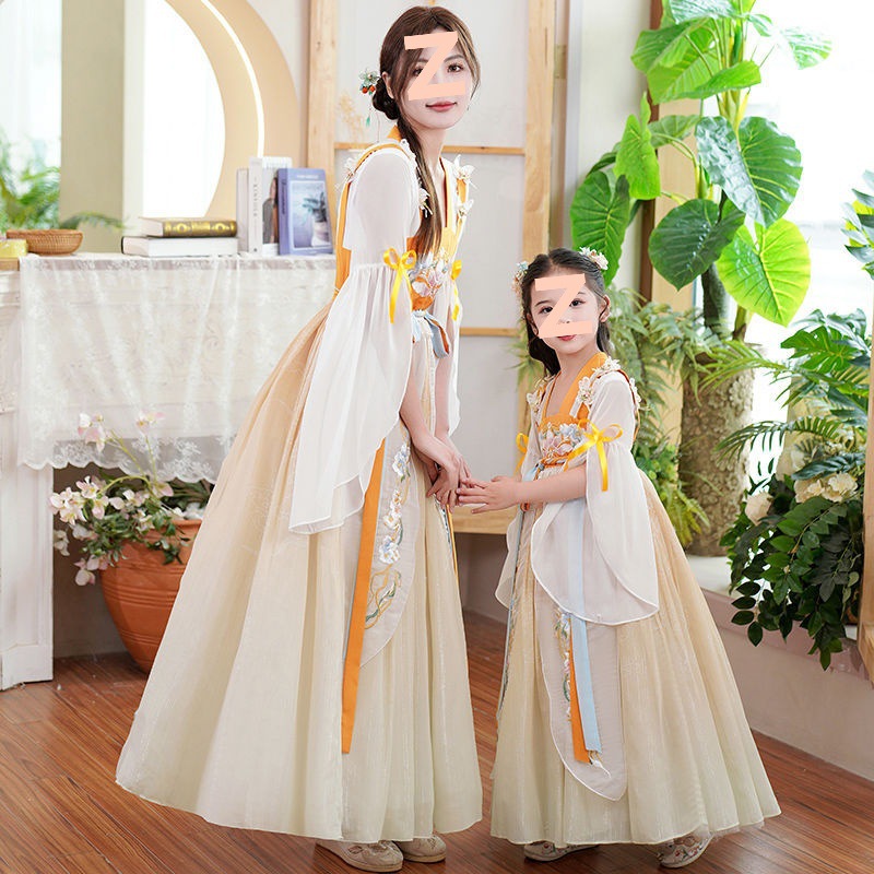 Parent-Kids Summer Dress 2023 New Summer Mother-Daughter Chinese Style Han Dynasty Tang Suit Kidsren's Retro Skirt Summer